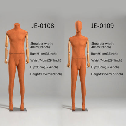 Jelimate High Quality Full Body Adult Male Mannequin,Colorful Linen Fabric Men Dress Form Model,Manikin Torso With Wooden Arms Clothing Display Mannequin