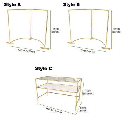 Jelimate High Quality Gold Display Shelf Furniture Stand Design for Garment Store Metal Clothing Display Rack Arc Clothing Display Stand Glass Desk Display Stand