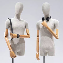 Load image into Gallery viewer, Jelimate Luxury Female Male Display Mannequin Torso with Short Thigh, Bamboo Linen Dress Form Torso,Clothing Display Model Wig Head Manikin Wooden Arms
