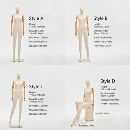 Jelimate High Quality Male Female Full Body Mannequin,Clothing Display Model Beige Dress Form Torso With Wooden Arms,Women Men Full Body Dress Form Human Model