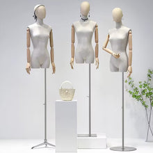Lade das Bild in den Galerie-Viewer, Jelimate High Grade Female Display Mannequin,Bamboo Linen Mannequin Torso Display Dress Form Stand,Wooden Mannequin Head with Earring Hole

