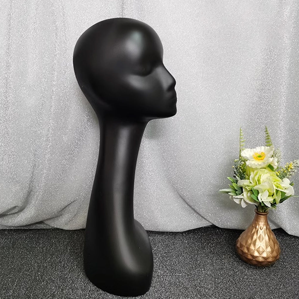 Jelimate Long Neck Black Mannequin Head Dress Form,Female Head Mannequin Dummy Head Ornaments Plastic Mannequin Head Display Stand,Scarf Veil Headphone Wig Display Head Model Hat Display Stand