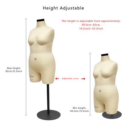 Jelimate Female Half Scale Dress Form,1:2 Miniature Dress Form For Sewing Mannequin Dressmaker Dummy,1/2 Scale Tailor Dress Form Mannequin for Draping,Size 20 Mini Female Plus Size Mannequin With Black Base