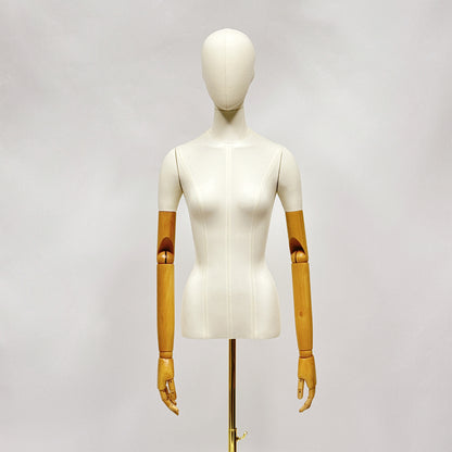 Jelimate Half Body Male Female Mannequin Torso Display,White Cotton Fabric Dress Form Torso with Tripod Base,Upper Torso Mannequin With Wooden Arms,Clothing Store Window Display Model Props