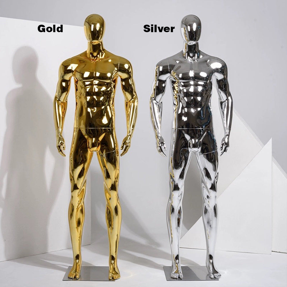 Jelimate Luxury Plated Silver Gold Male Full Body Mannequin,Window Display Chrome Golden Men Dress Form Model,Men Suit Clothing Display Dress Form Props