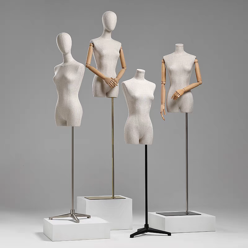 Maniquí de cuerpo entero de mujer de tamaño adulto Jelimate, maniquí de exhibición de ropa, maniquí cubierto con tela de lino y bambú