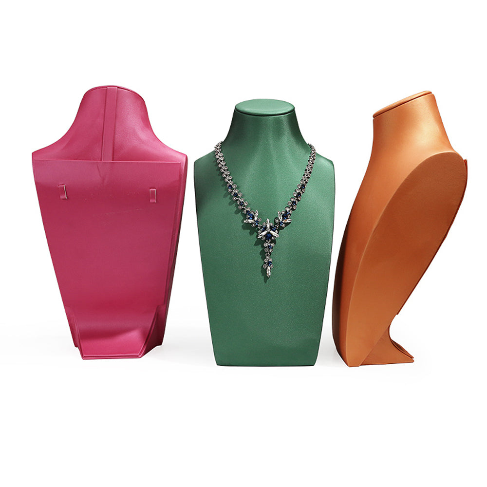 Jelimate Busto per esposizione di gioielli di fascia alta verde rosa arancione, supporto per collana con catena in pelle da bancone di gioielli, busto di manichino per collana per esposizione di gioielleria