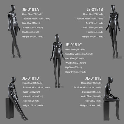 Jelimate Luxury Female Full Body Mannequin in Standing&Sitting,Grey Black Lacquered Female Fiberglass Mannequin Dress Form,Window Display Female Full Body Model,Fashion Clothing Store Clothing Display Mannequin Shooting Dummy