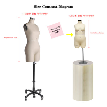 Jelimate Female Half Scale Dress Form,1:2 Miniature Dress Form For Sewing Mannequin Dressmaker Dummy,1/2 Scale Tailor Dress Form Mannequin for Draping,Size 20 Mini Female Plus Size Mannequin With Black Base