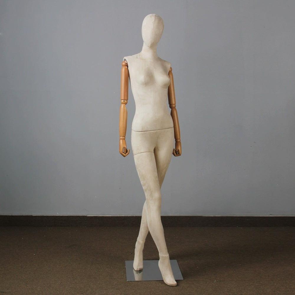 Jelimate Women Clothing Store Full Body Mannequin With Wooden Arms,Velvet Mannequin Female Dress Form,Standing Sitting Pose Clothing Display Model