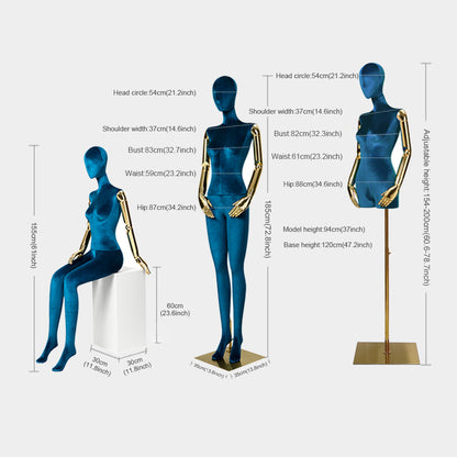 Jelimate Luxury Velvet Display Mannequin Torso,Female Full Body,Half Body,Sitting Pose Dress Form for Clothing Display,Wig Head Manikin Torso With Gold Arms