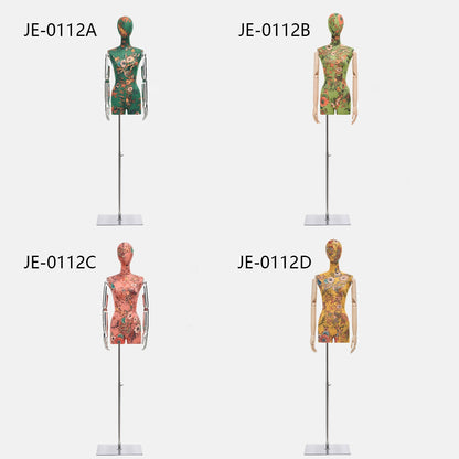 Jelimate High End Window Display Mannequin Torso Female Dress Form,Colorful Printed Fabric Wedding Dress Mannequin,Manikin Head Clothing Dress form