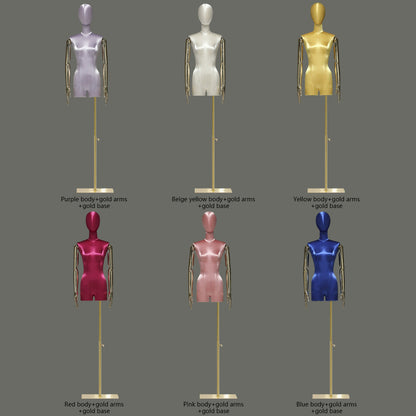 Jelimate Luxury Satin Half Body Female Mannequin Torso,Satin Dress Form Adjustable Women Clothing Display Model,Head Manikin Torso With Gold Arms