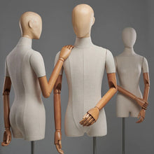 Lade das Bild in den Galerie-Viewer, Jelimate Luxury Adult Female Male Dress Form Mannequin,Bamboo Linen Display Mannequin Torso with Wooden Head Arms,Fashion Clothing Display Model

