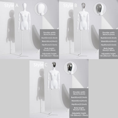 Jelimate Matte White Mannequin Torso Female Dress Form,Luxury Window Dress Form Model,Clothing Display Mannequin With Silver Wood Grain Gold Head