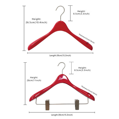 Jelimate Nordic Modern Hotel Luxury Wooden Clothing Hanger,Clothing Store Glossy Red Wood Clip Hanger,Suit Pant Garment Display Adult Wooden Hangers