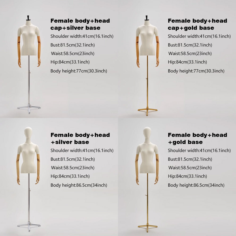 Jelimate Female Male Half Body Mannequin Dress Form,White Beige Mannequin with Tripod Base,Male Female Mannequin Torso With Wooden Arms,Clothing Store Clothing Display Mannequin Window Display Props