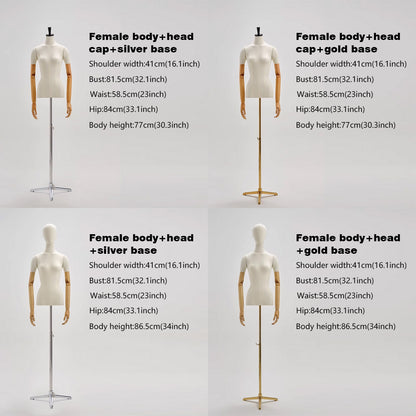 Jelimate Female Male Half Body Mannequin Dress Form,White Beige Mannequin with Tripod Base,Male Female Mannequin Torso With Wooden Arms,Clothing Store Clothing Display Mannequin Window Display Props