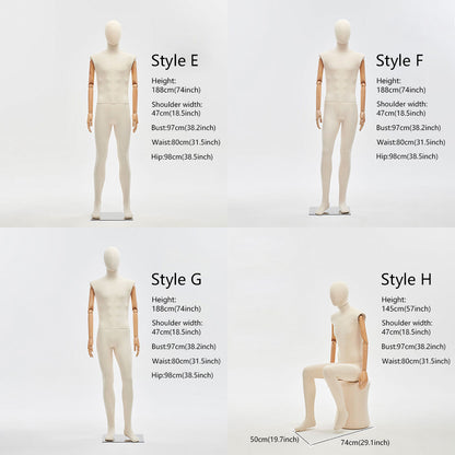 Jelimate High Quality Male Female Full Body Mannequin,Clothing Display Model Beige Dress Form Torso With Wooden Arms,Women Men Full Body Dress Form Human Model