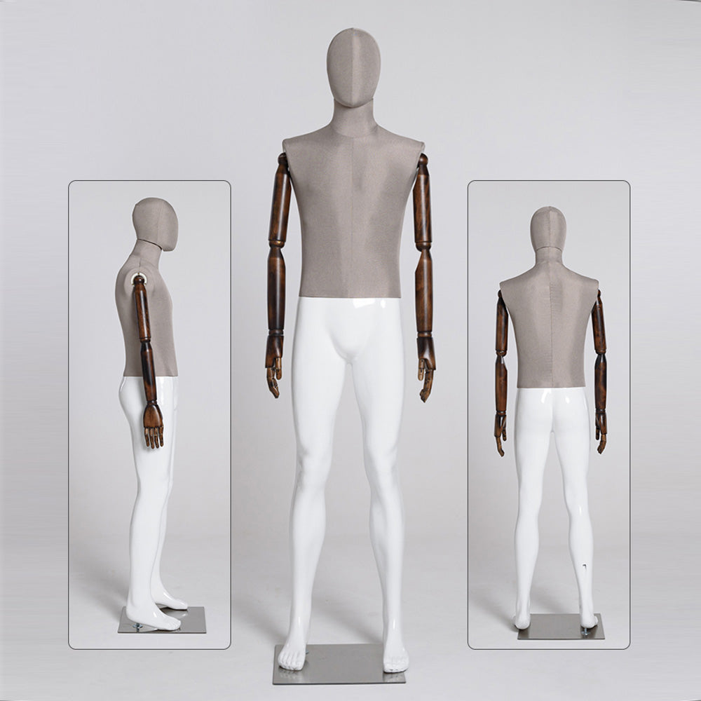 Jelimate High Quality Adult Male Mannequin Full Body,Linen Fabric Mannequin Torso Stand Manikin,Men Model Clothing Dress Form Display Dummy