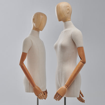 Jelimate Luxury Male Female Mannequin Torso With Wooden Head Arms,Linen Dress Form Clothing Display Model,Window Dress Form Wedding Dress Mannequin