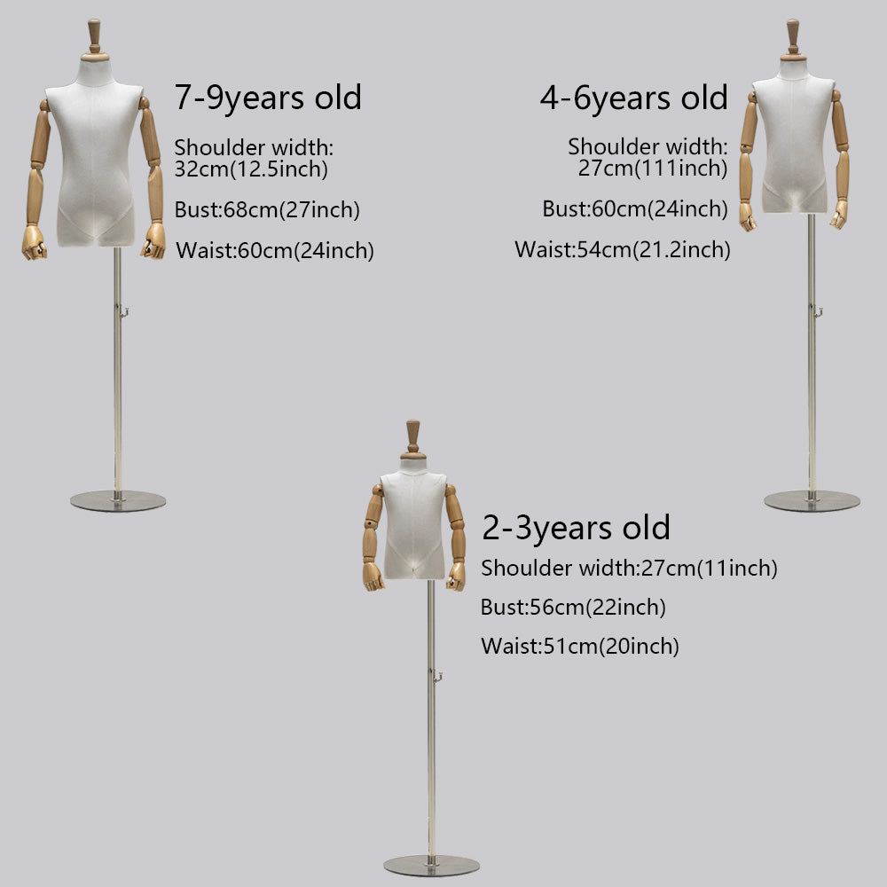 Jelimate Clothing Store Beige Kid Mannequin Torso Display,Canvas Mannequin  Fabric Dress Form,Clothing Dress Form Child Model Wooden Arms Manikin Head