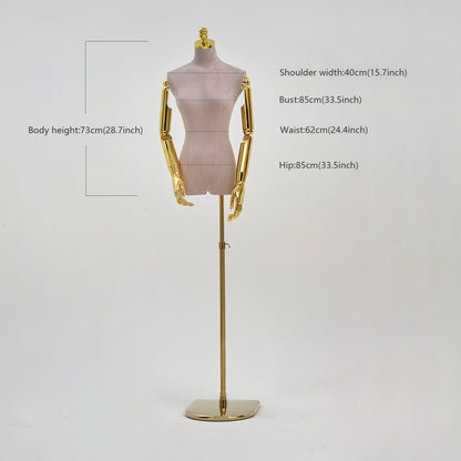 Jelimate High Quality Female Mannequin Torso With Head,Shop Window Colorful Velvet Dress Form Model,Clothing Display Mannequin with Gold Silver Arms