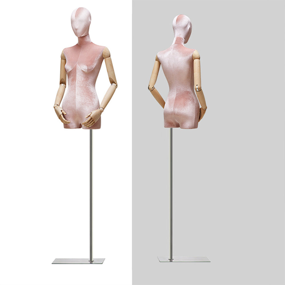 Maniquí femenino de cuerpo completo de lujo Jelimate con brazos de madera, modelo de torso de maniquí de terciopelo de medio cuerpo, accesorios de modelo de exhibición de tienda de ropa para mujeres