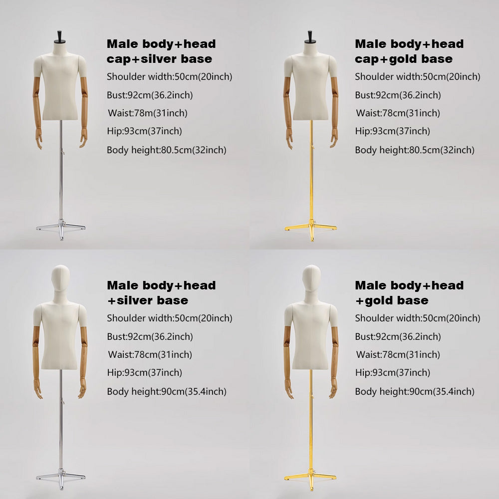 Jelimate Female Male Half Body Mannequin Dress Form,White Beige Mannequin with Tripod Base,Male Female Mannequin Torso With Wooden Arms,Clothing Store Clothing Display Mannequin Window Display Props