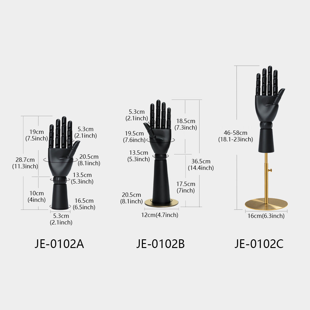 Jelimate Display per manichino a mano in legno nero opaco di fascia alta, forma di abito a mano per manichino in legno, modello a mano per esposizione di gioielli per borsa per cappelli