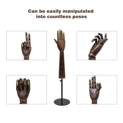 JELIMATE Vintage Brown Female Wooden Mannequin Hand Display Form,Women Right Hand Mannequin With Base,Sunglasses Ring Necklace Jewelry Display Hand Model Props