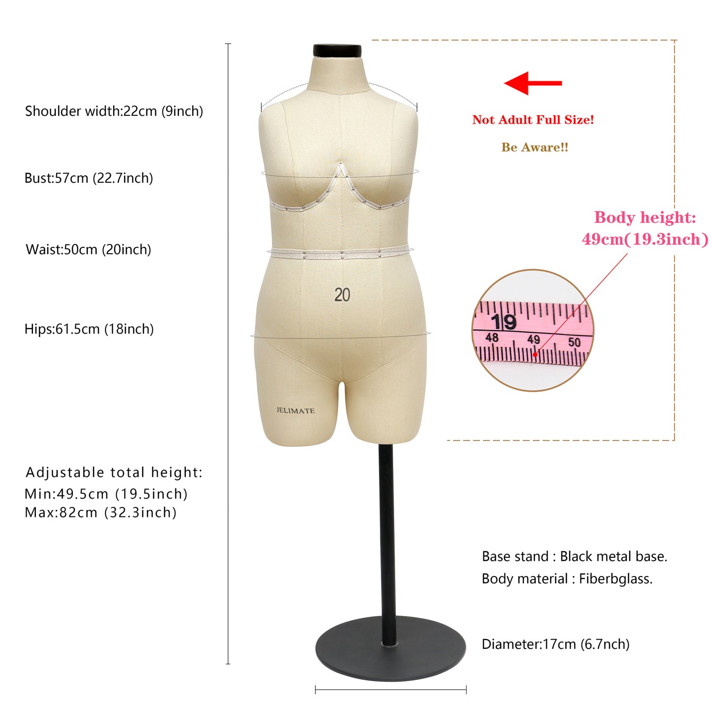 Jelimate Female Half Scale Dress Form,1:2 Miniature Dress Form For Sewing Mannequin Dressmaker Dummy,1/2 Scale Tailor Dress Form Mannequin for Draping,Size 20 Mini Female Plus Size Mannequin With Black Base