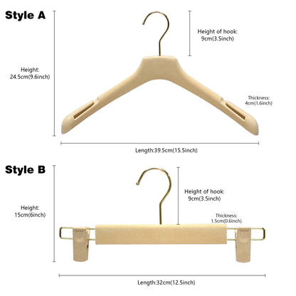 Jelimate Beige Velvet Clothing Hanger/Pant Hanger,Hollow Shoulder Non-slip Flocking Plastic Hanger,Customize Logo Top Bottom Clips Hangers,Clothing Store Suit Shirt Dress Hanger Space Saving Clothes Display Rack