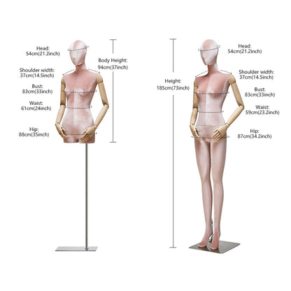 Maniquí femenino de cuerpo completo de lujo Jelimate con brazos de madera, modelo de torso de maniquí de terciopelo de medio cuerpo, accesorios de modelo de exhibición de tienda de ropa para mujeres