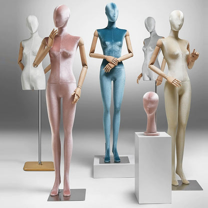 Jelimate Luxury Female Mannequin Full Body Half Body Dress Form Model,Colorful Velvet Mannequin Torso With Wooden Arms,Clothing Store Window Display Mannequin Retail Clothing Mannequin