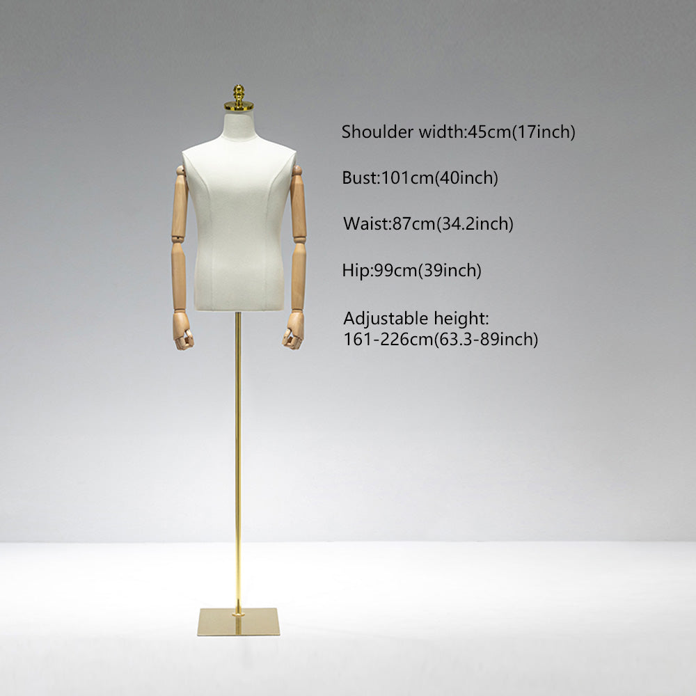 Jelimate Clothing Store Male Display Mannequin Torso Stand,Black Beige Dress Form Fabric Wrapped Mannequin,Men Display Model Clothing Dress Form Props