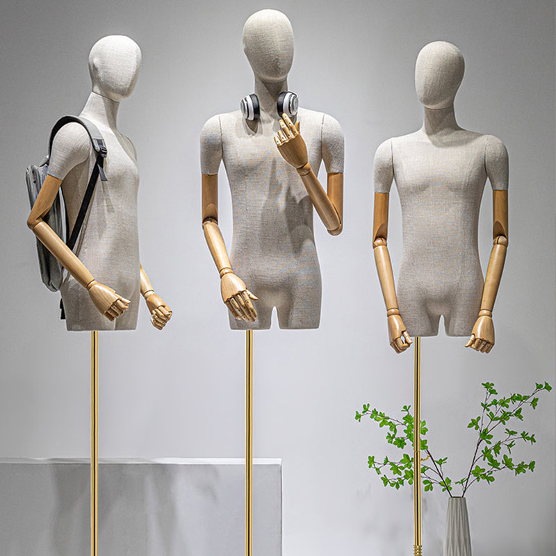 Jelimate Adult Size Female Male Display Mannequin Torso With Wooden Arms,Luxury Window Dress Form Model,Men Women Clothing Dress Form Garment Mannequin