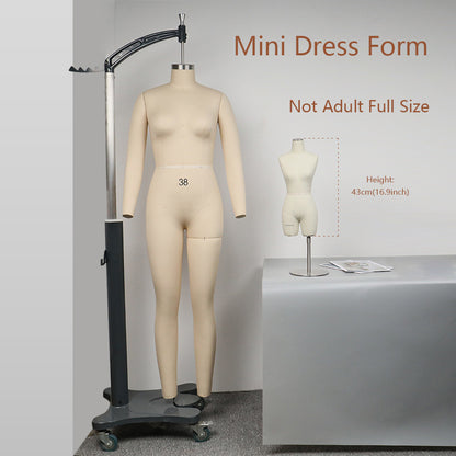 JELIMATE Half Scale Women Dress Form For Pattern Making,Miniature Female Dress Form For Sewing Not Fully Pinable Dressmaker Dummy,Fashion Designer Used Mini Tailor Mannequin for Draping Mannequin Size 4