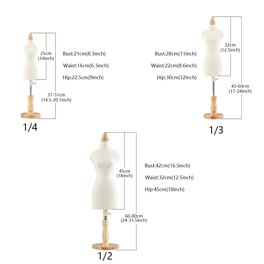 Jelimate 1/3 Or 1/4 Or 1/2 Scale Female Dress Form for Sewing Dress Form Model,Fully Pinnable Women Tailor Mannequin Doll,Fashion Designer Mini Dressmaker Mannequin Display Dress Form Dummy
