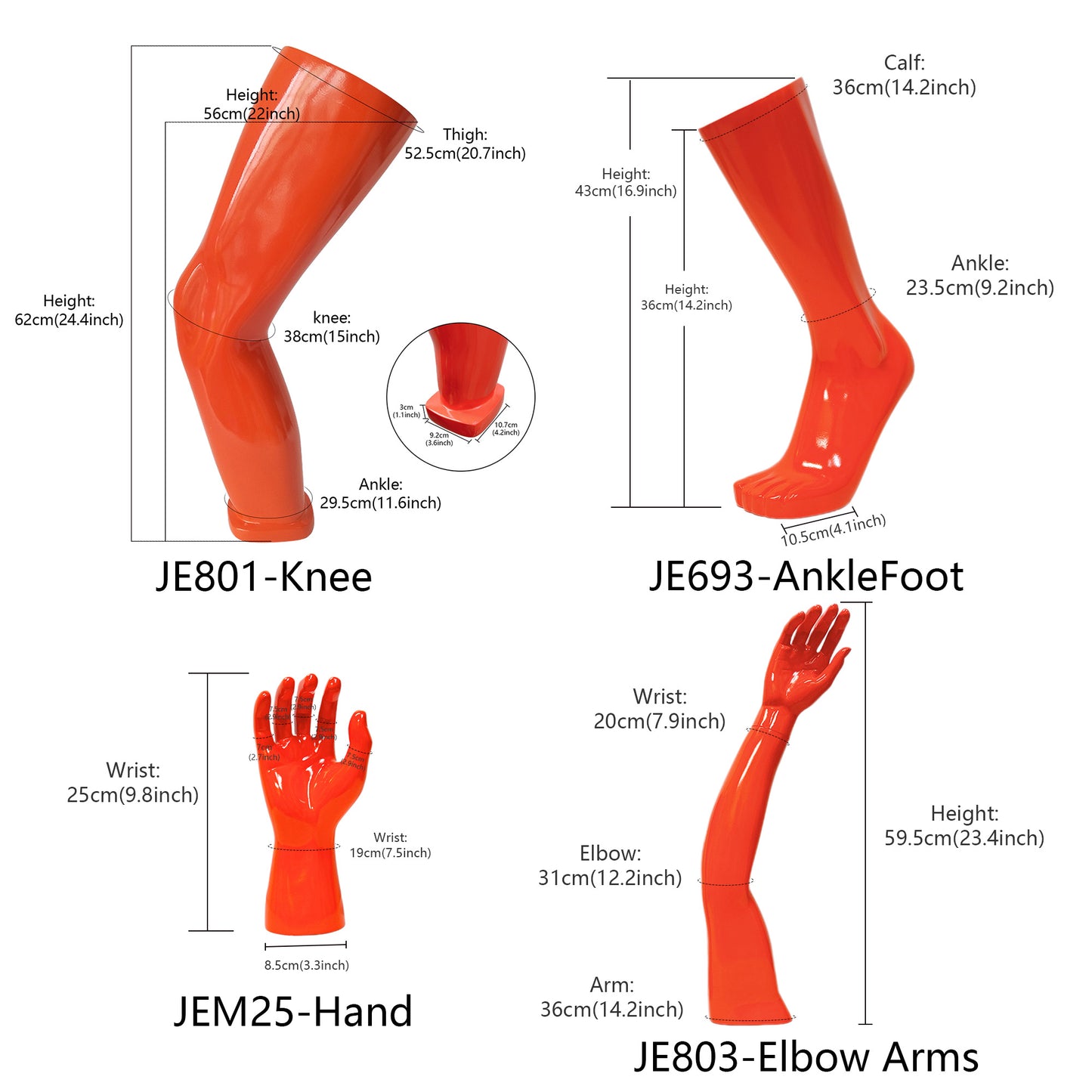 Jelimate Window Display Male Mannequin Hand,Knee,Arm And Foot Protector Props,Fiberglass Orange Sport Mannequin For Glove Shoe Sock Display,Male Torso Mannequin Fitness Model Men Dress Form