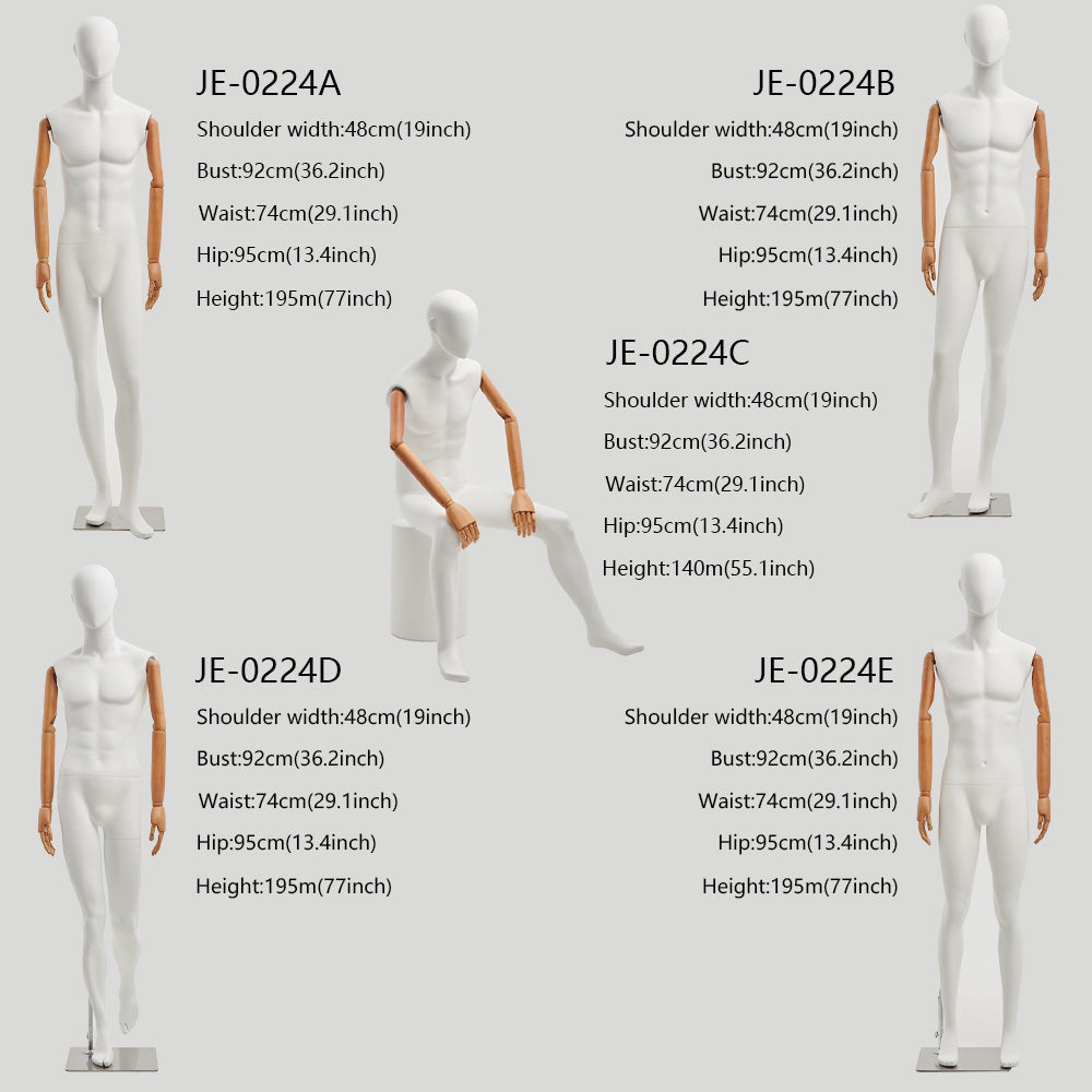 Jelimate High End White Full Body Male Mannequin With Flexible Wooden Arms,Window Dress Form Shoulder Model,Men Dress Form Clothing Model