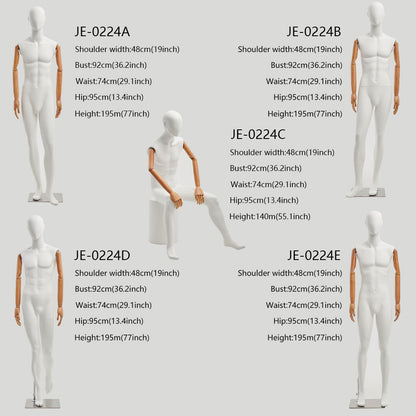 Jelimate High End White Full Body Male Mannequin With Flexible Wooden Arms,Window Dress Form Shoulder Model,Men Dress Form Clothing Model