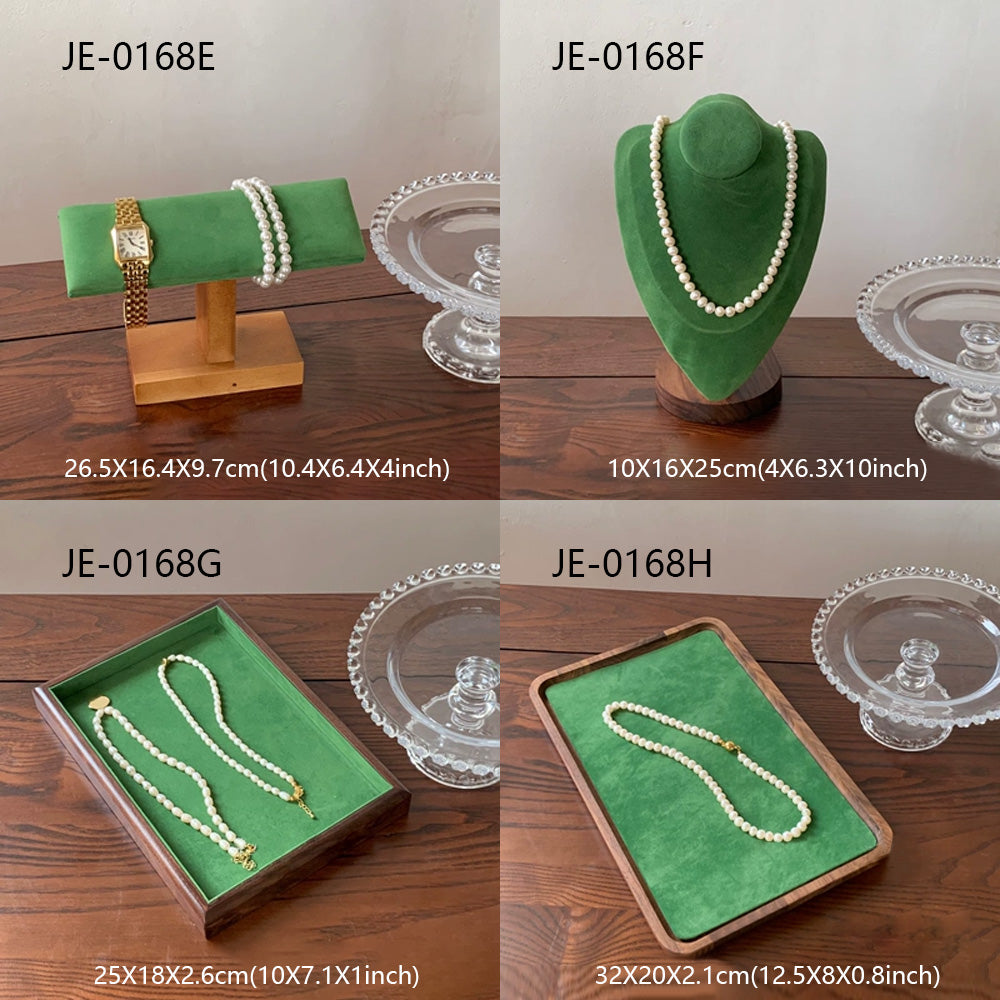 Jelimate Negozio di gioielli di lusso Vetrina armadietto Espositore per gioielli in velluto verde Espositore per collane Busto Orecchini Bracciale Anello Set di espositori per gioielli