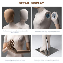 Load image into Gallery viewer, Jelimate Fashion Window Male Female Display Mannequin Full Body Dress Form,Linen Fabric Mannequin Torso With Wooden Head Arms,Boutique Clothing Display Model
