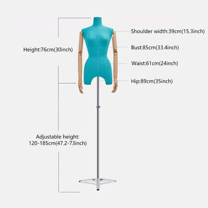 Jelimate Headless Female Dress Form Mannequin Torso Display,Colorful Fabric Mannequin Torso With Wooden Arms,Clothing Display Dummy Linen Dress Form