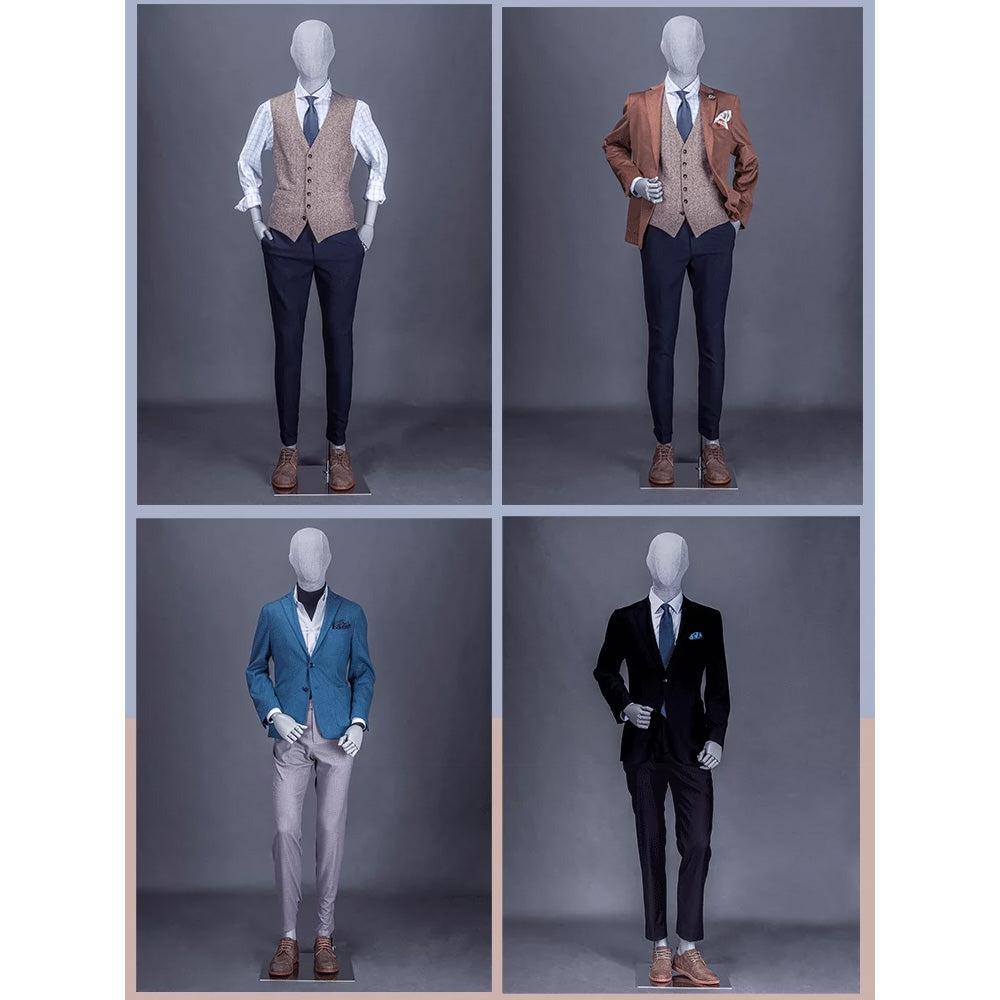 Jelimate Clothing Store Fiberglass Gray Male Full Body Mannequin,Fashion Window Display Men Display Model,Linen Fabric in Upper Body Painted in Lower Body,Men Suit Mannequin Clothing Display Dress Form