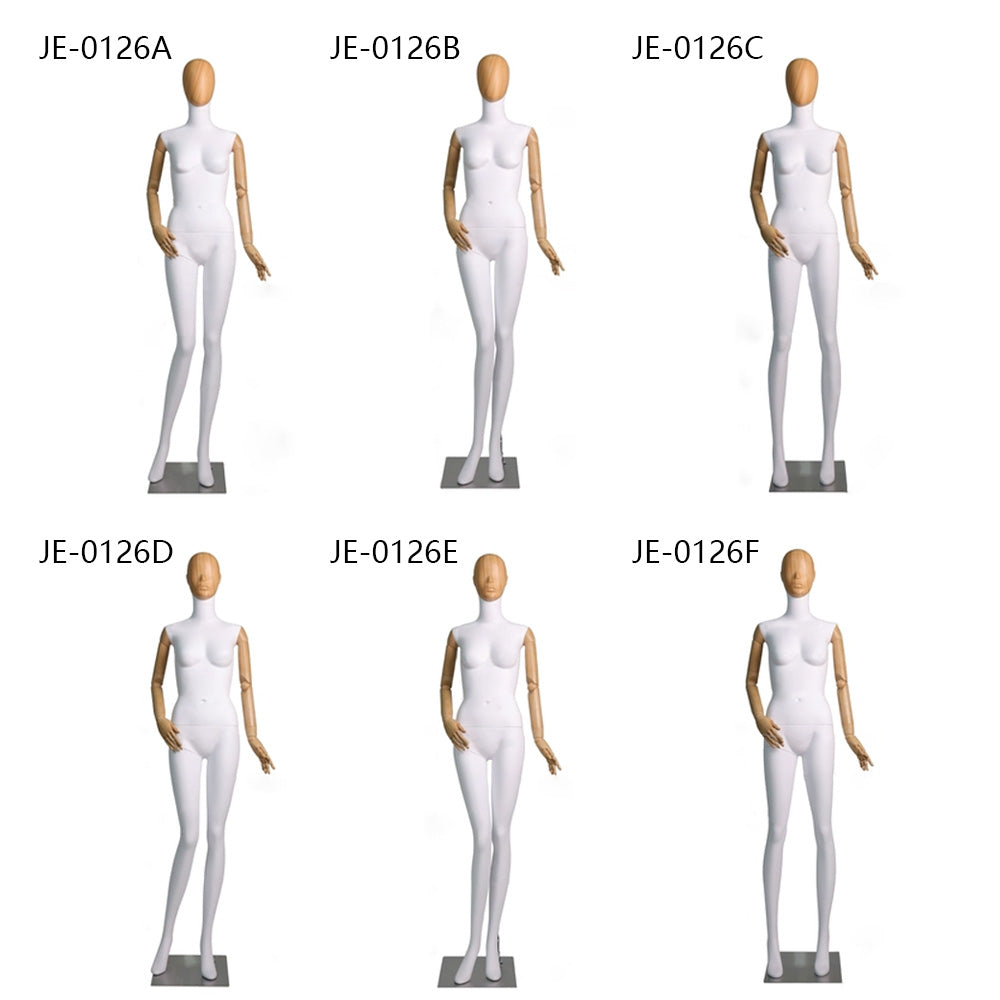 Jelimate High End Female Dress Form Mannequin Full Body,Clothing Store Clothing Display Model with Wood Grain Head,Adult Women Dummy Plastic Wooden Arms