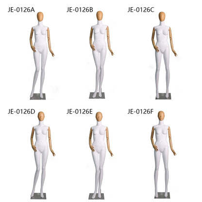 Jelimate High End Female Dress Form Mannequin Full Body,Clothing Store Clothing Display Model with Wood Grain Head,Adult Women Dummy Plastic Wooden Arms