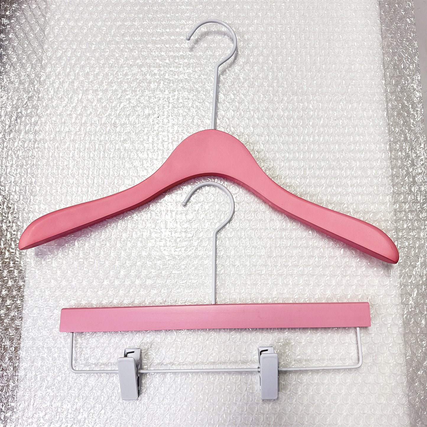 Jelimate Clothing Shop Pink Wooden Hanger Non Slip Luxury Clothing Hanger,Wedding Dress Shirt Coat Pant Trouser Bottom Clip Hanger With Long White Hook Wood Hanger