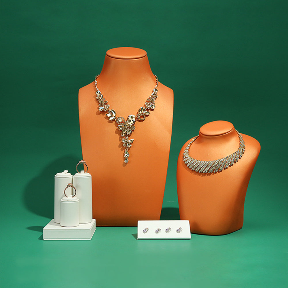 Jelimate Busto per esposizione di gioielli di fascia alta verde rosa arancione, supporto per collana con catena in pelle da bancone di gioielli, busto di manichino per collana per esposizione di gioielleria